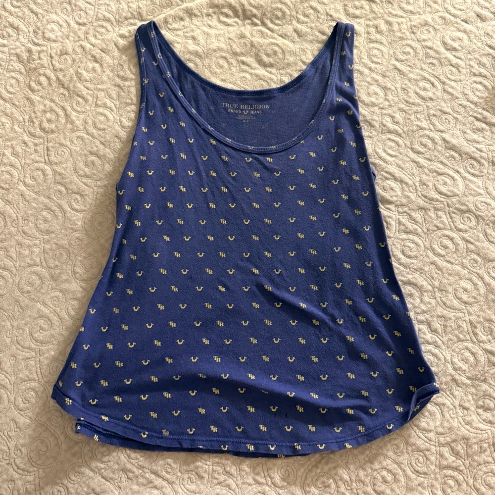 True Religion Navy Tank Top with Gold Accents